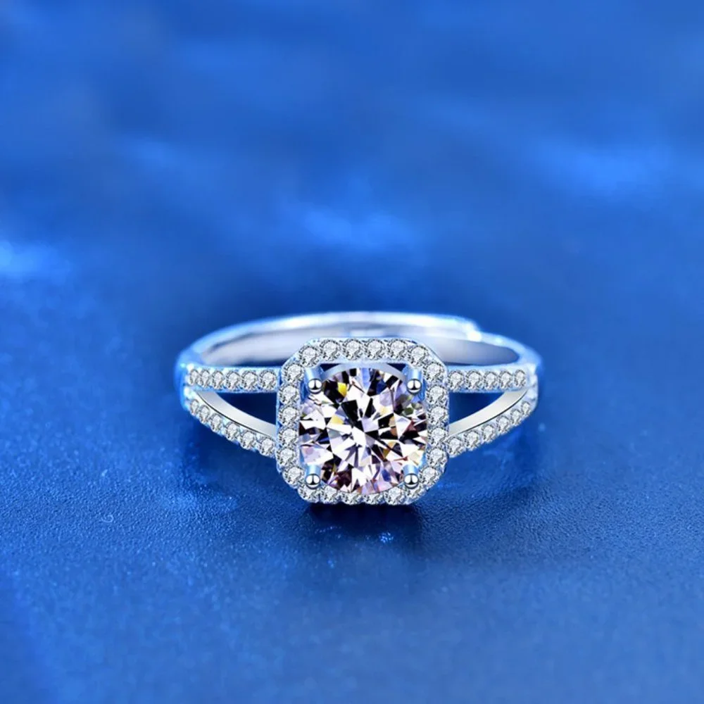 Certified 1ct. t.w. Moissanite Diamond Square Halo Wedding Engagement Ring NEW